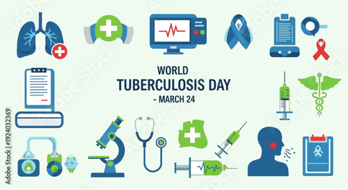 World Tuberculosis Day awareness campaign with medical icons and symbols