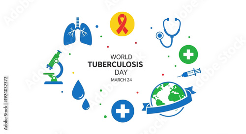 World Tuberculosis Day awareness campaign with medical icons and symbols
