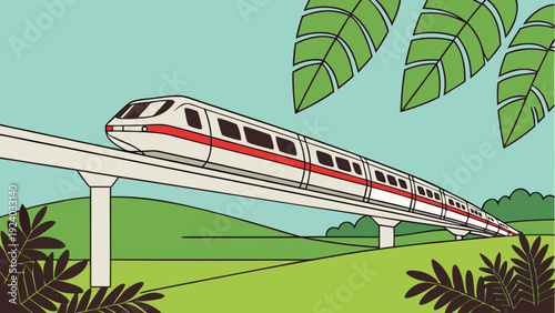 Quadro su tela Cartoon monorail train in nature setting