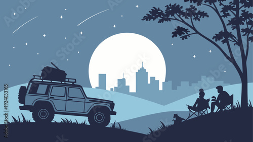 Car camping under starry night skyline