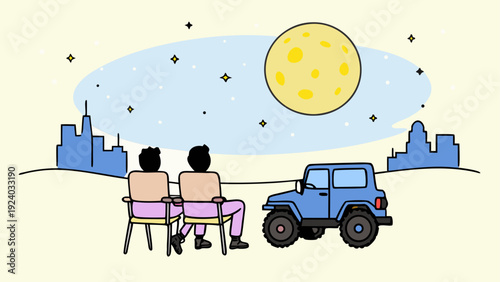 People sitting watching the moon at night