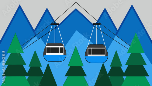 Two cable cars in a mountain landscape