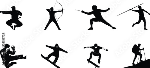 Collection of eight dynamic archers in various poses and actions