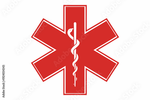 Red star of life emblem with a white caduceus symbol inside