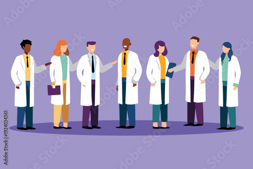 Diverse group of medical professionals standing in a line smiling