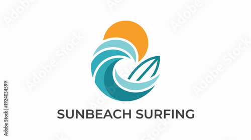 This dynamic logo captures the essence of surfing with stylized waves and a sun motif, perfect for a surf school or beach-related business.