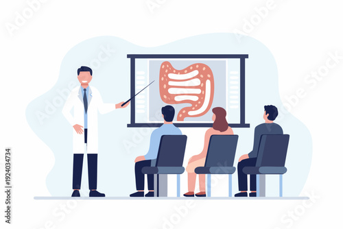Doctor presenting an anatomy lesson on the human digestive system