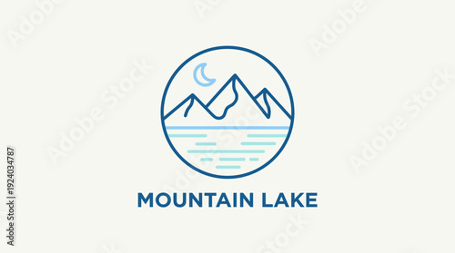 This logo design features a serene mountain lake scene, capturing the beauty of nature, ideal for travel, tourism, or outdoor brands.