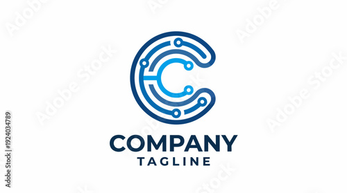 A modern logo featuring a stylized letter 'C' integrated with digital circuit motifs, symbolizing technology and innovation in a sleek blue design.