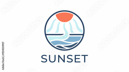This logo illustrates a stunning sunset spilling vibrant colors over serene ocean waves, encapsulating the essence of coastal beauty and tranquility for seaside brands.