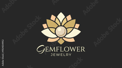A luxurious logo showcasing a lotus flower with a pearl at its center, representing beauty, elegance, and high-quality craftsmanship in jewelry design and branding.