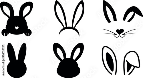 Easter bunny silhouette collection various black easter bunny heads and ears illustrations