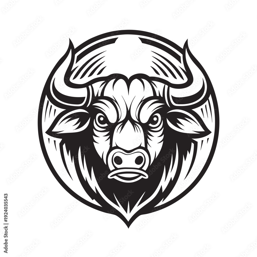 Obraz premium Powerful bull showcases bold black design with prominent horns on a white backdrop