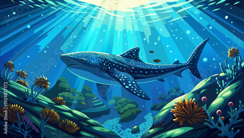 Whale shark swimming under ocean surface