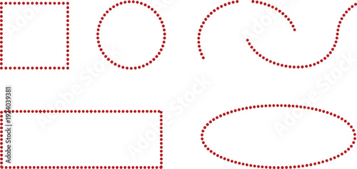 Red dotted lines forming geometric shapes and abstract patterns on white background square