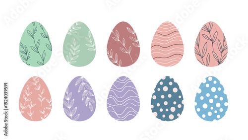 Easter Eggs Collection Hand-drawn Decorative Eggs with Botanical and Geometric Patterns on a White Background