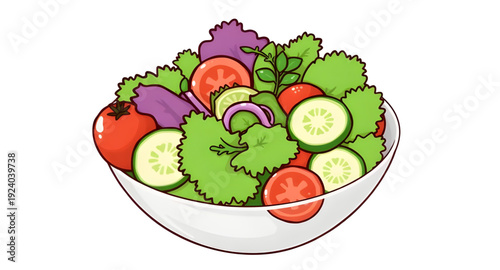 salad, bowl, cartoon, illustration, food, healthy, fresh, vegetables, greens, lettuce, tomato, cucumber, avocado, meal, diet, nutrition, vegan, vegetarian, organic, natural, lunch, dinner, cuisine, co