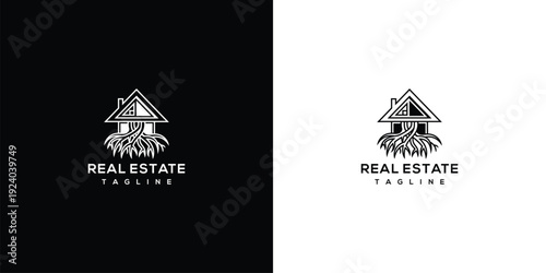 Real Estate Logo House with Roots.