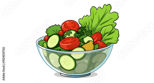 salad, bowl, cartoon, illustration, food, healthy, fresh, vegetables, greens, lettuce, tomato, cucumber, avocado, meal, diet, nutrition, vegan, vegetarian, organic, natural, lunch, dinner, cuisine, co
