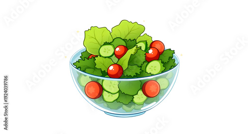 salad, bowl, food, cartoon, illustration, healthy, fresh, vegetable, greens, lettuce, tomato, cucumber, corn, meal, diet, nutrition, vegan, vegetarian, organic, natural, lunch, cuisine, cooking, kitch