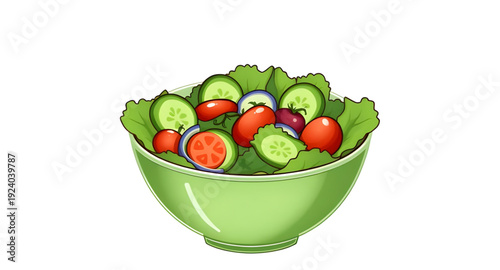 salad, bowl, food, cartoon, illustration, healthy, fresh, vegetable, greens, lettuce, tomato, cucumber, corn, meal, diet, nutrition, vegan, vegetarian, organic, natural, lunch, cuisine, cooking, kitch