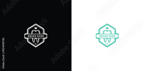 Dental Logo Badge Tooth Icon Brand Name Hexagon Shape.