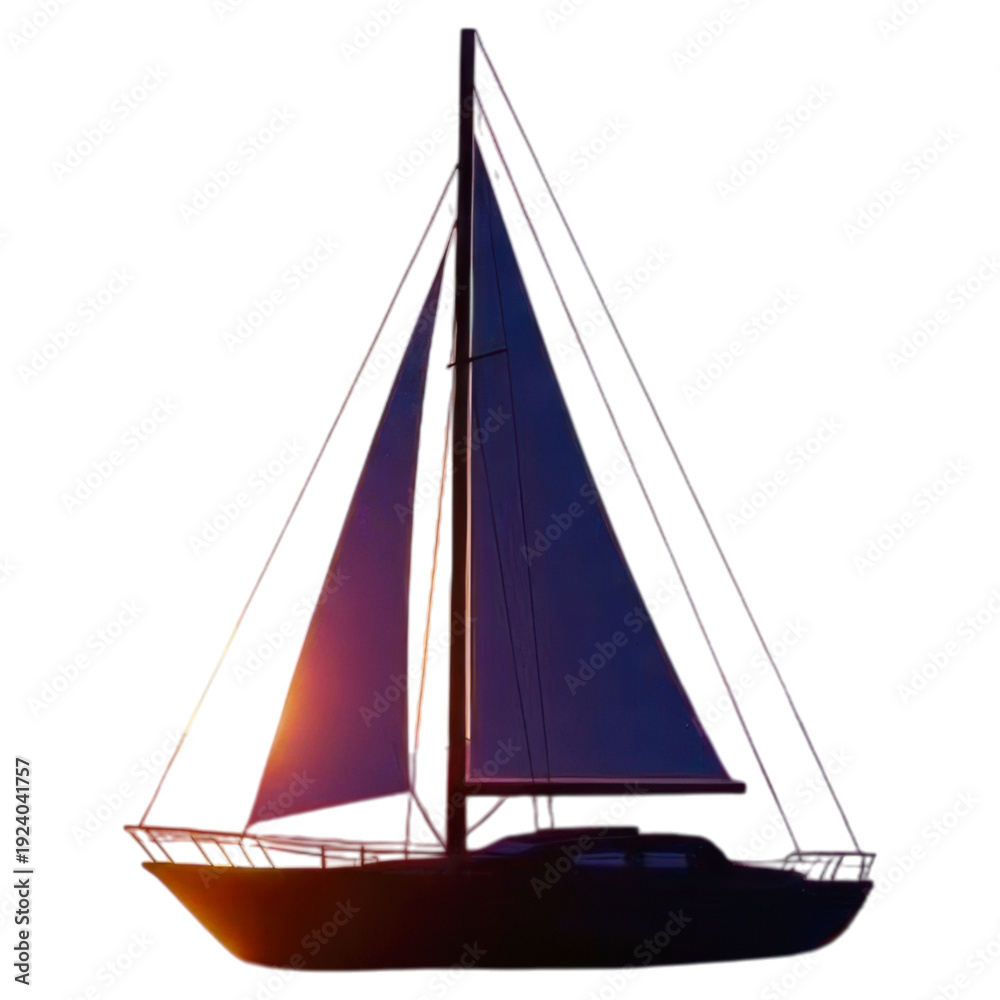 Obraz premium 3D Sailboat Yacht Sailing Sunset Ocean Water Isolated Transparent BG Cutout PNG