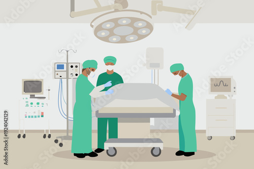 Surgical team preparing for an operation in a modern hospital setting