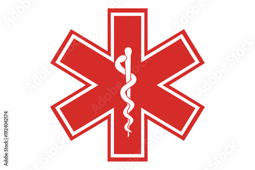 Star of life emblem with a white caduceus symbol in the center
