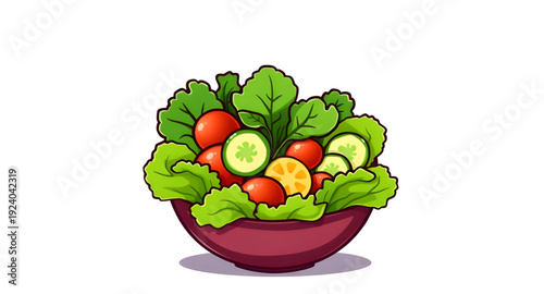 salad, bowl, food, cartoon, illustration, healthy, fresh, veggie, greens, lettuce, tomato, cucumber, onion, meal, diet, nutrition, vegan, vegetarian, organic, natural, lunch, dinner, cuisine, cooking,