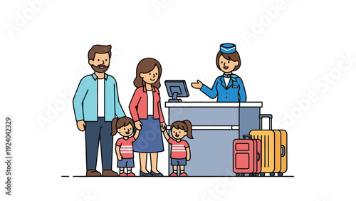 Family at Airport Check-in with Airline Agent