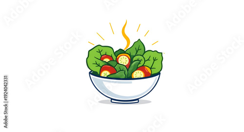 salad, bowl, cartoon, illustration, food, healthy, fresh, vegetables, greens, lettuce, tomato, cucumber, meal, diet, nutrition, vegan, vegetarian, organic, natural, lunch, cuisine, cooking, kitchen, r