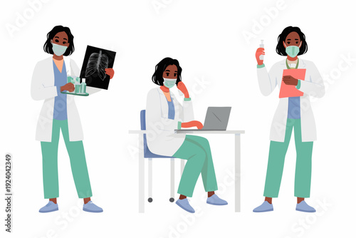 Diverse healthcare workers illustrated in various professional scenarios