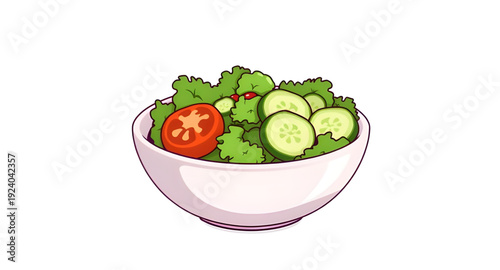 salad, bowl, food, cartoon, illustration, healthy, fresh, vegetable, veggies, greens, lettuce, tomato, cucumber, meal, diet, nutrition, vegan, vegetarian, organic, natural, lunch, dinner, cuisine, coo
