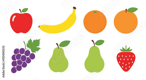 Assorted colorful fruit icons on white background apple