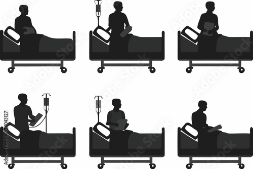 Silhouette illustration depicting patients in hospital beds with varying postures