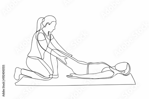 Line drawing of a woman performing cpr on a person