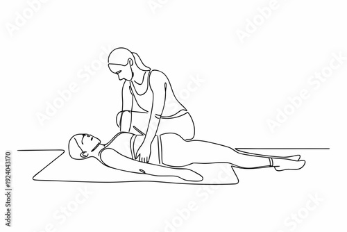 Line drawing of a person receiving a massage from another individual