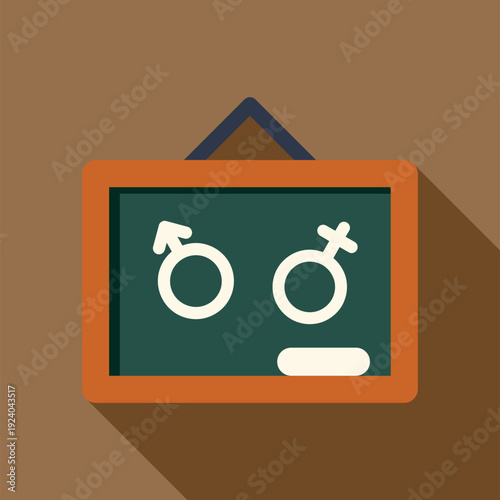Chalkboard displaying gender symbols for male and female with an eraser