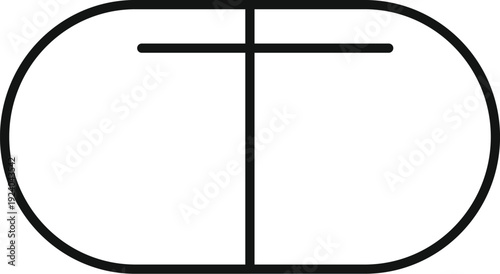 Minimal black line drawing of a generic capsule on a white background