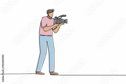 Line art illustration of a man operating a professional video camera