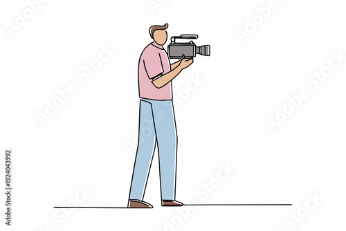 Line art illustration of a man filming with a professional camera