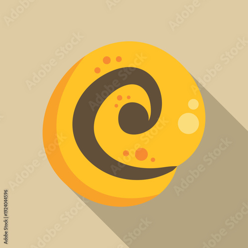 Yellow pastry flat design icon with a spiral shape and brown filling