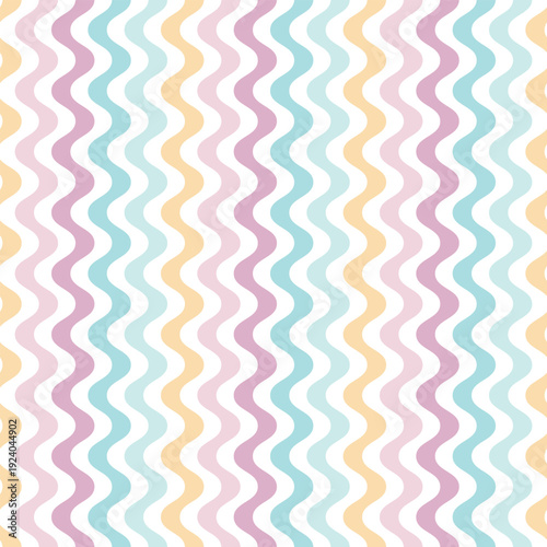 Seamless pattern with slim vertical wavy lines in pastel pink yellow and blue