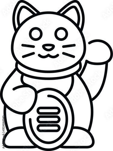 Maneki neko icon illustrating a waving cat bringing good luck and prosperity
