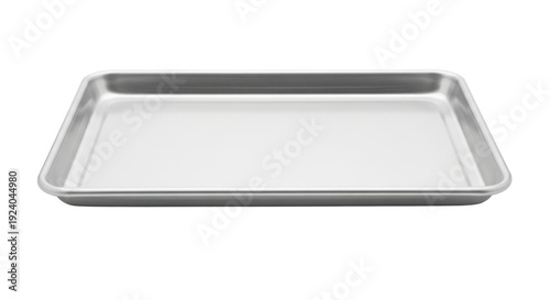 Photo-realistic Metal Baking Sheet Pan for Kitchen Food Preparation and Cooking. Empty Silver Oven Tray on Black Background.