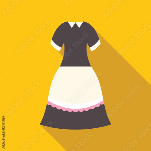 Maid uniform dress with apron creating a shadow on a yellow background