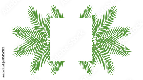 A green palm leaf frame on a white background for decoration
