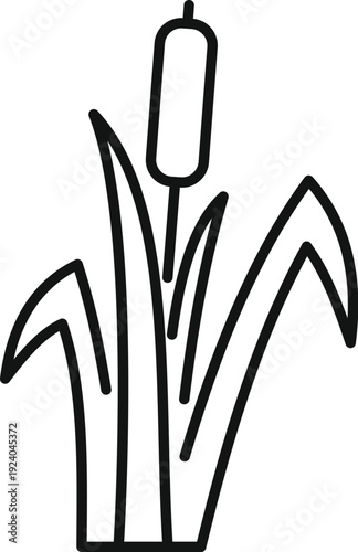 Stylized cattail plant with long leaves and a characteristic spike