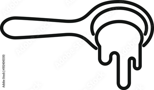 Spoon holding sweet syrup dripping from its bowl, illustrating breakfast topping